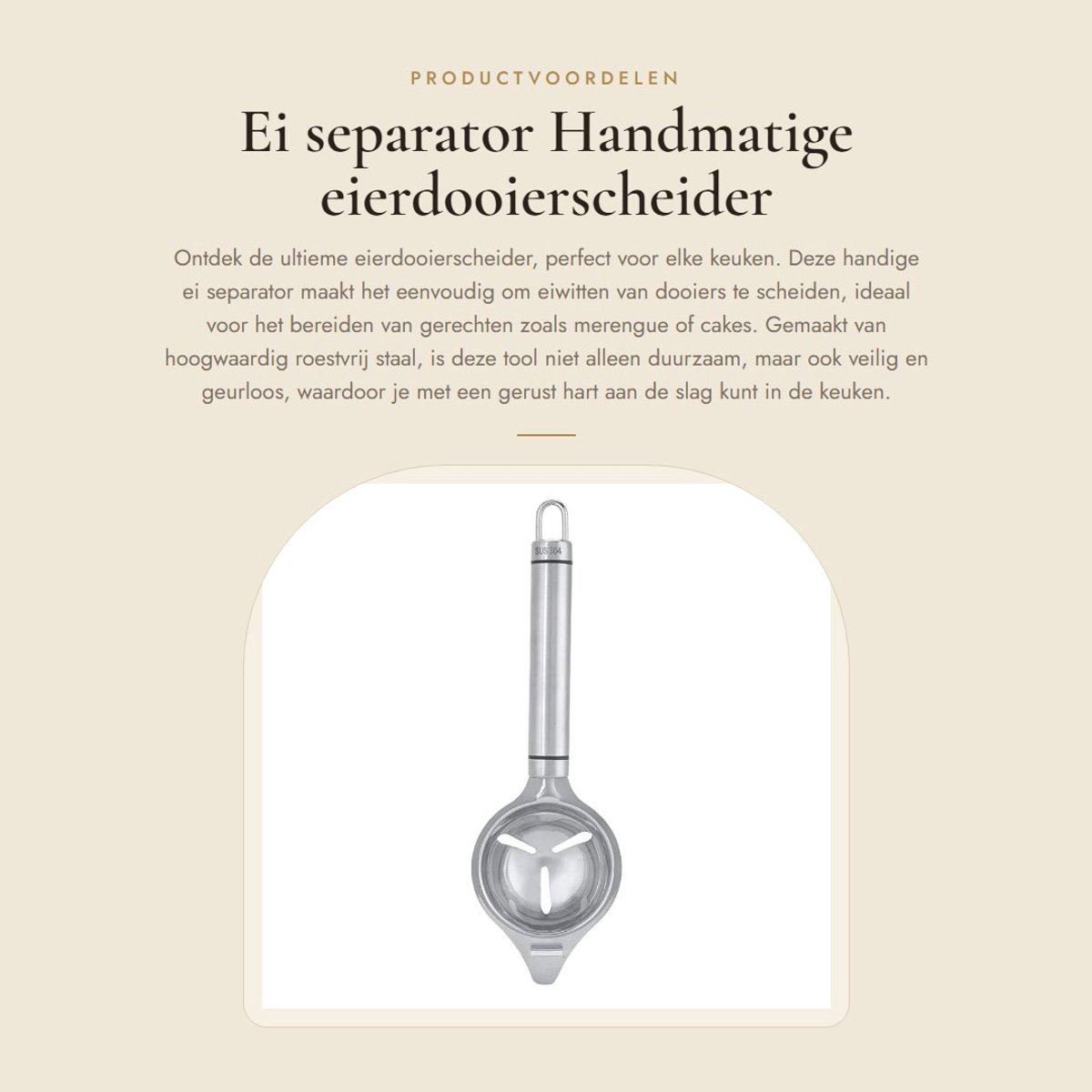 Dailygoods- Ei Separator Roestvrij Staal - Eiwit/Dooier Scheider - Kooktool - Vaatwasser Veilig - Waterdichte Handgreep - Eierslagfunctie - Eierscheider