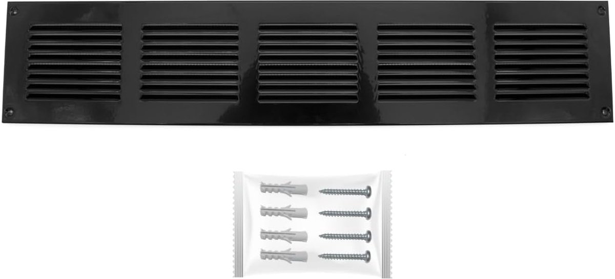 Ventilatie rooster - Luchtuitlaat metaal - Ventilatie huis - Insectenwering - 500x100 mm - Zwart