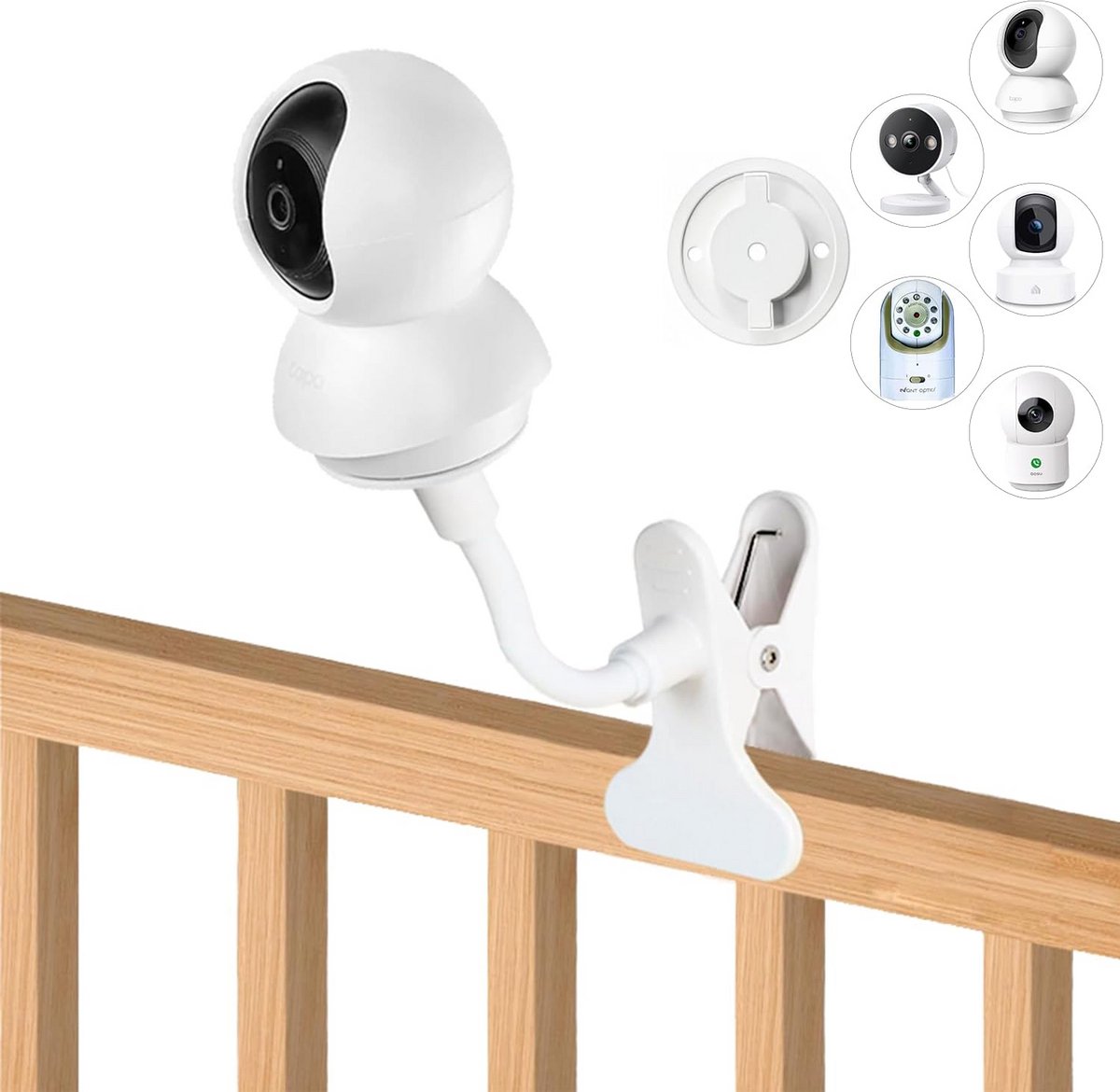 Babyfoon Camera Houder - Flexibele Clip - Baby Observeren - Gereedschapsloze Installatie - 40 cm Gooseneck - Wit