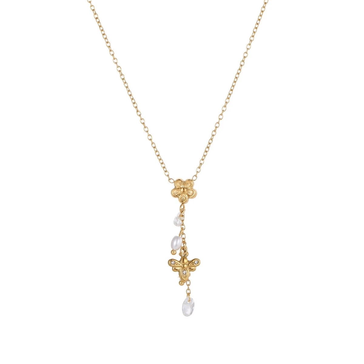 Ketting Busy Bee met bloem en pareltjes