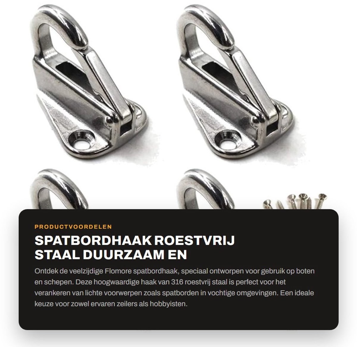Dailygoods- Spatbordhaak Duurzaam - Roestvrij Staal - Pack van 4 - 36x30 mm - Schroeven Inbegrepen - Corrosiebestendig - Bootaccessoire