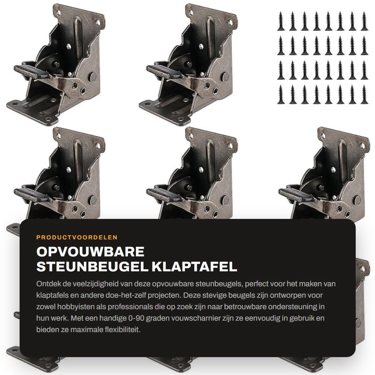Dailygoods- Steunbeugel 200kg Draagvermogen - Opvouwbaar - Vouwscharnier 0-90 Graden - Zelfborgend - Koudgewalst Staal - Voor Doe-Het-Zelf Projecten - Vouwbeugel