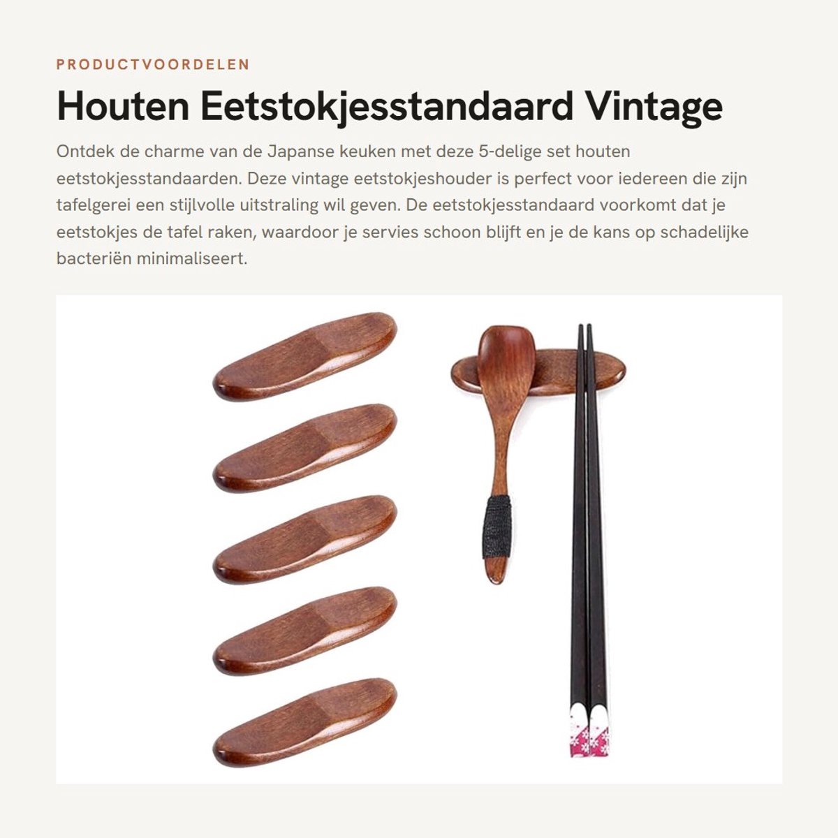 Dailygoods- Eetstokjeshouder 5-delig - Houten Standaard - Japanse Stijl - Vintage Serviesgoed - Tafelgerei - Lichtgewicht Ontwerp - Serviesstandaard