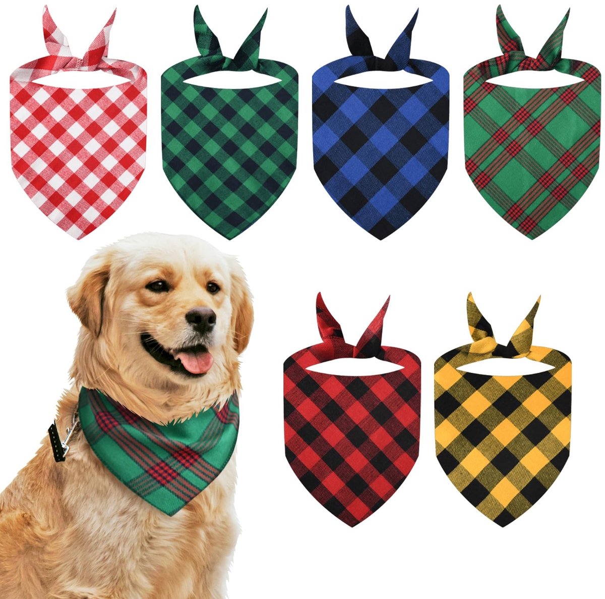 Dailygoods- Hond Bandana Set van 6 - Katoenen Halsdoeken - Klassiek Ruitpatroon - Ademend en Zacht - Honden Accessoires - Perfect voor Feesten - Hondenaccessoires