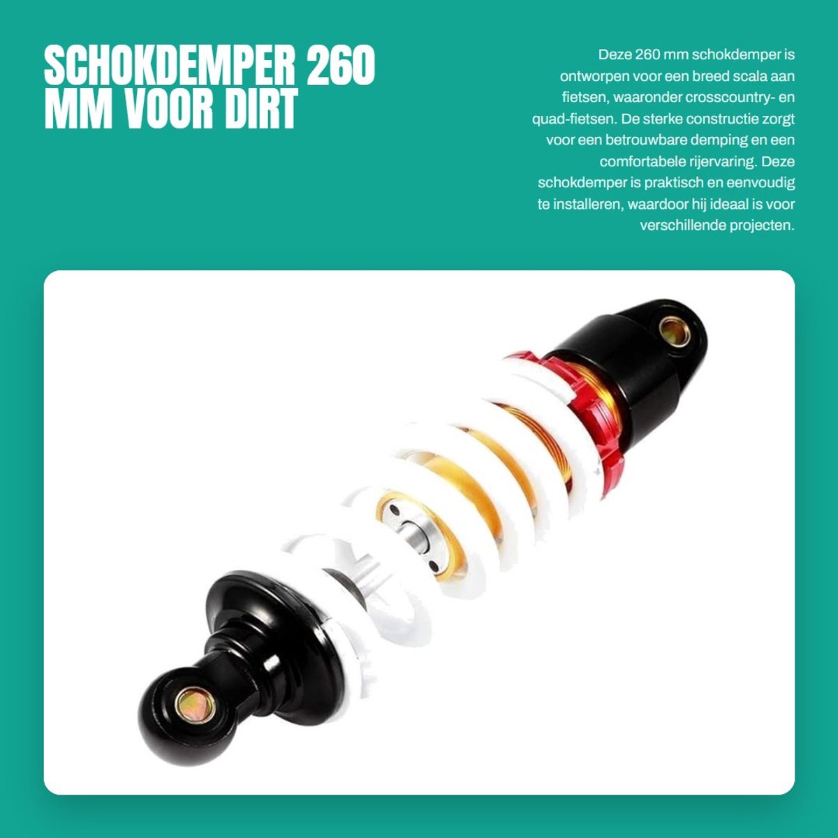 Dailygoods- Schokdemper 260 mm - Achterste Schokdemper - Waterdicht - Roestvrij Staal - Geschikt voor Crosscountry-fietsen - Lange Levensduur - Schokdemper Achter