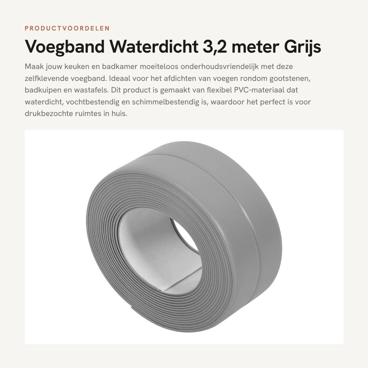 Dailygoods- Wandafdichtband 3,2 m - Zelfklevend - Schimmelbestendig - Waterdicht - Flexibel PVC - Voor keuken/badkamer - Afdichtstrip