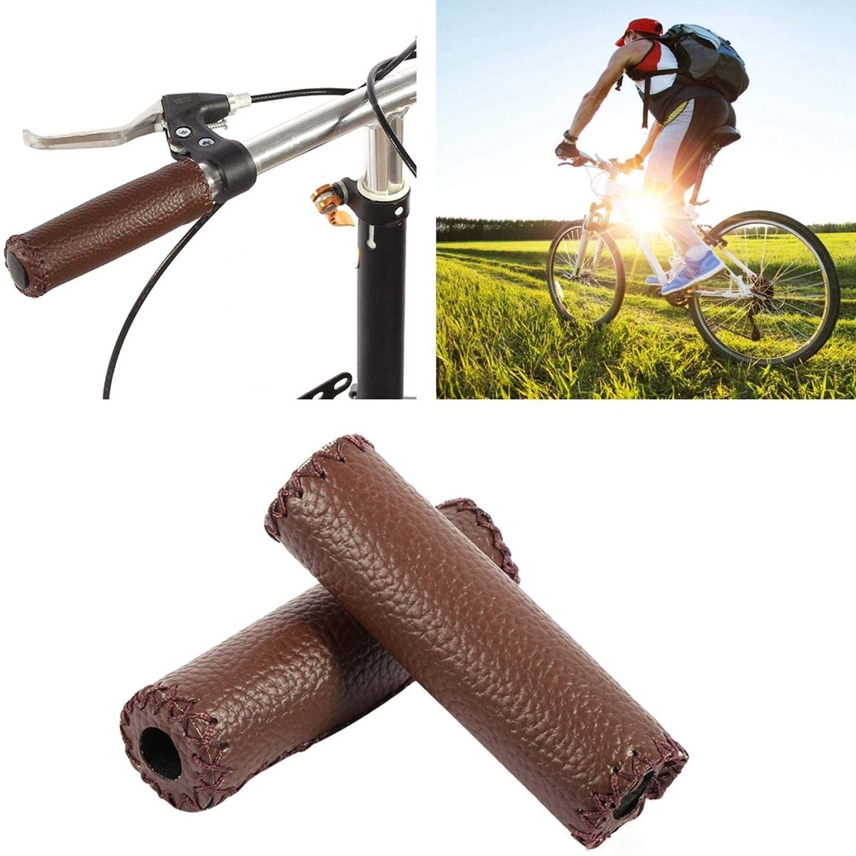 Dailygoods- Fietshandvatten Antislip - Kunstleer - Ergonomisch - MTB - Mountainbike - Uniseks - Diameter 3,3 cm - Fietshandgrepen