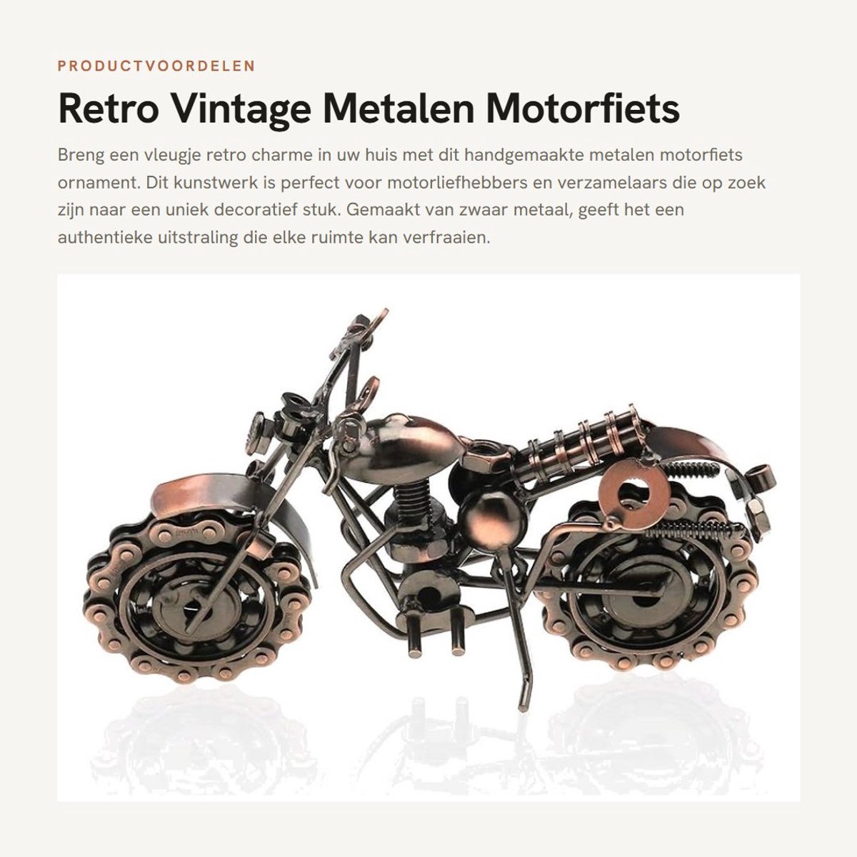Dailygoods- Motorfiets Ornament Vintage/Retro - Metalen Sculptuur - Brons - Handgemaakt - Beweegbare Onderdelen - 21x11x8 cm - Motorfiets Beeld