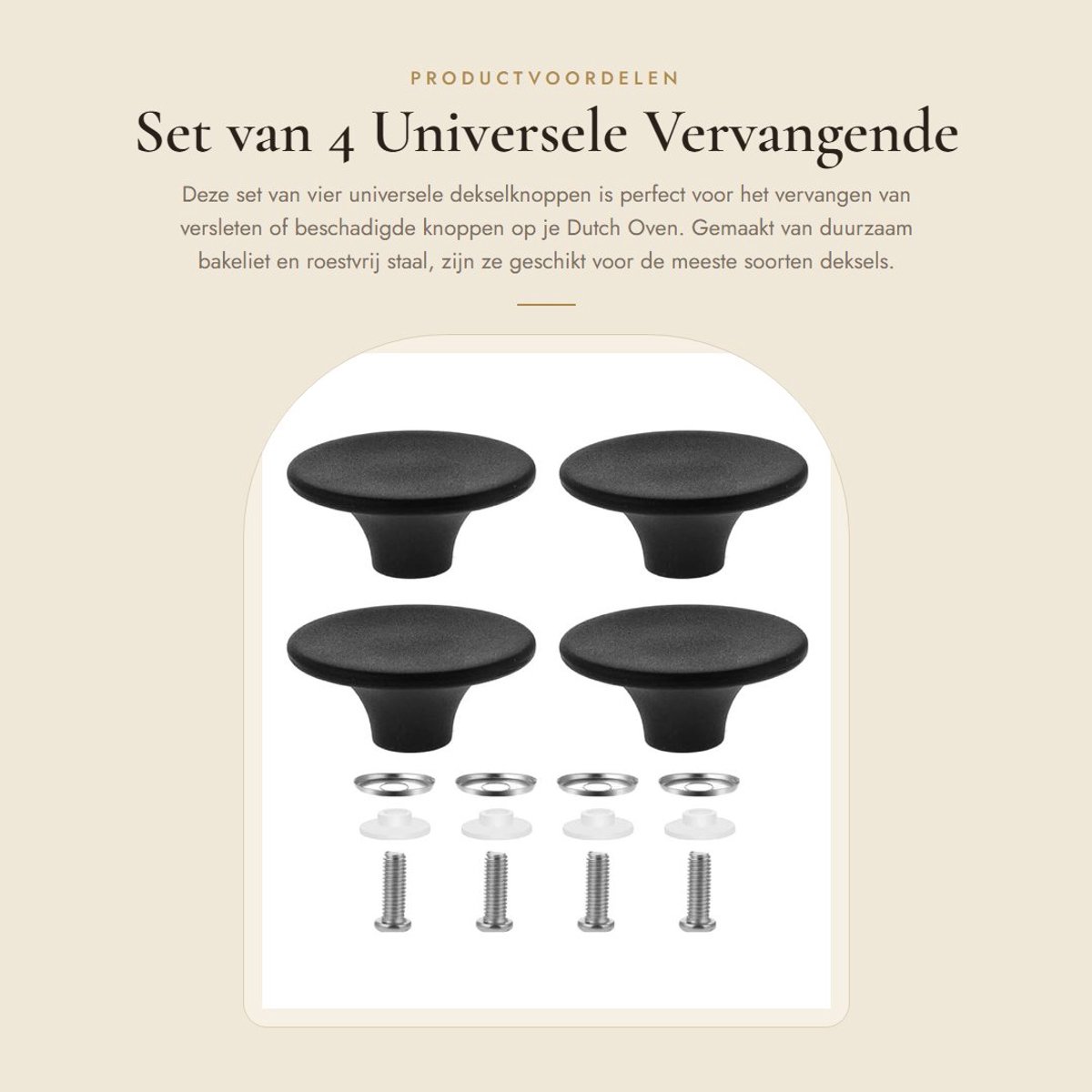 Dailygoods - Set van 4 Universele Vervangende Dekselknoppen voor Dutch Ovens