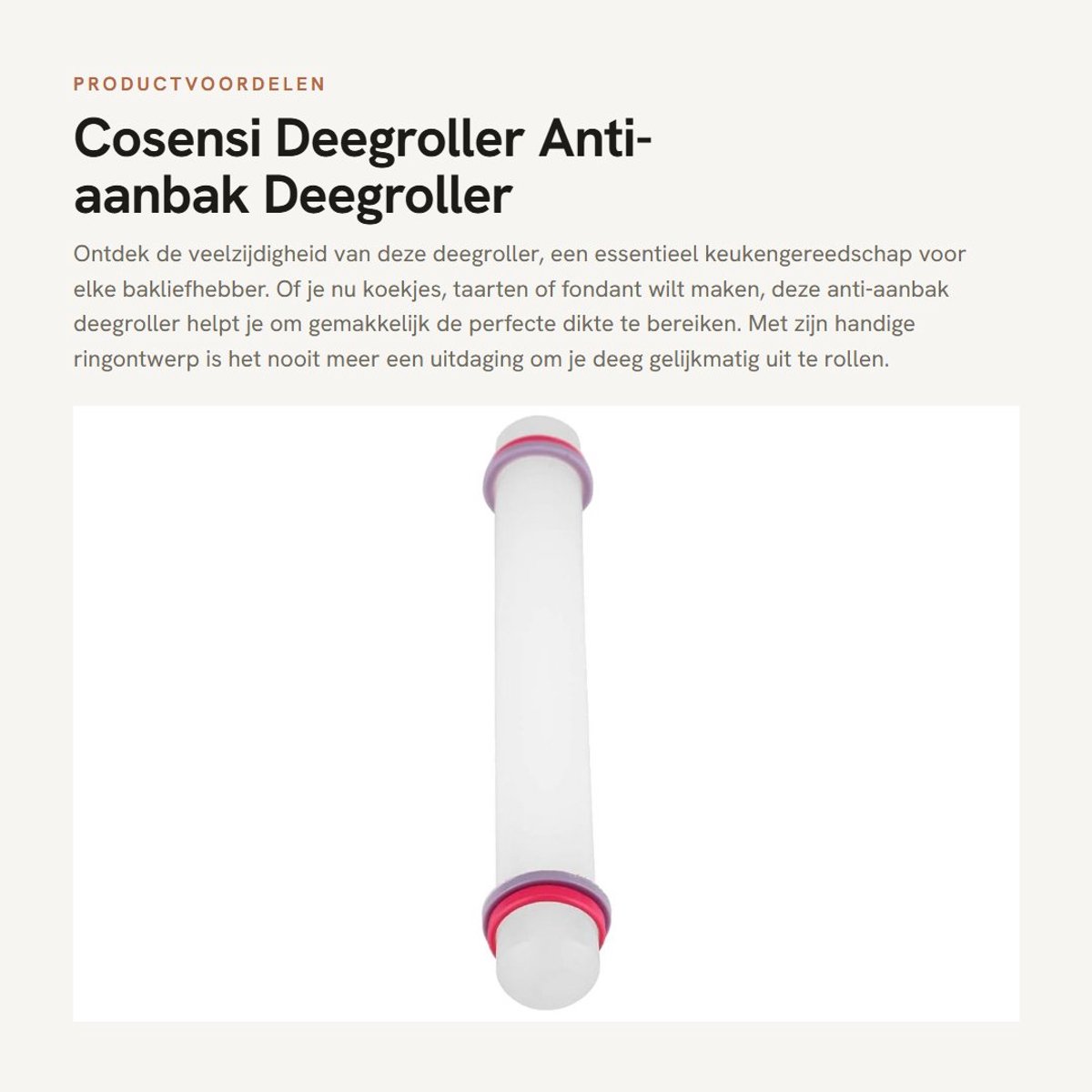 Dailygoods- Deegroller Antiaanbaklaag - Fondant Deegroller - Keukengereedschap - Gelijkmatige Dikte - 22,5 x 2,5 cm - Lichtgewicht - Bakgereedschap