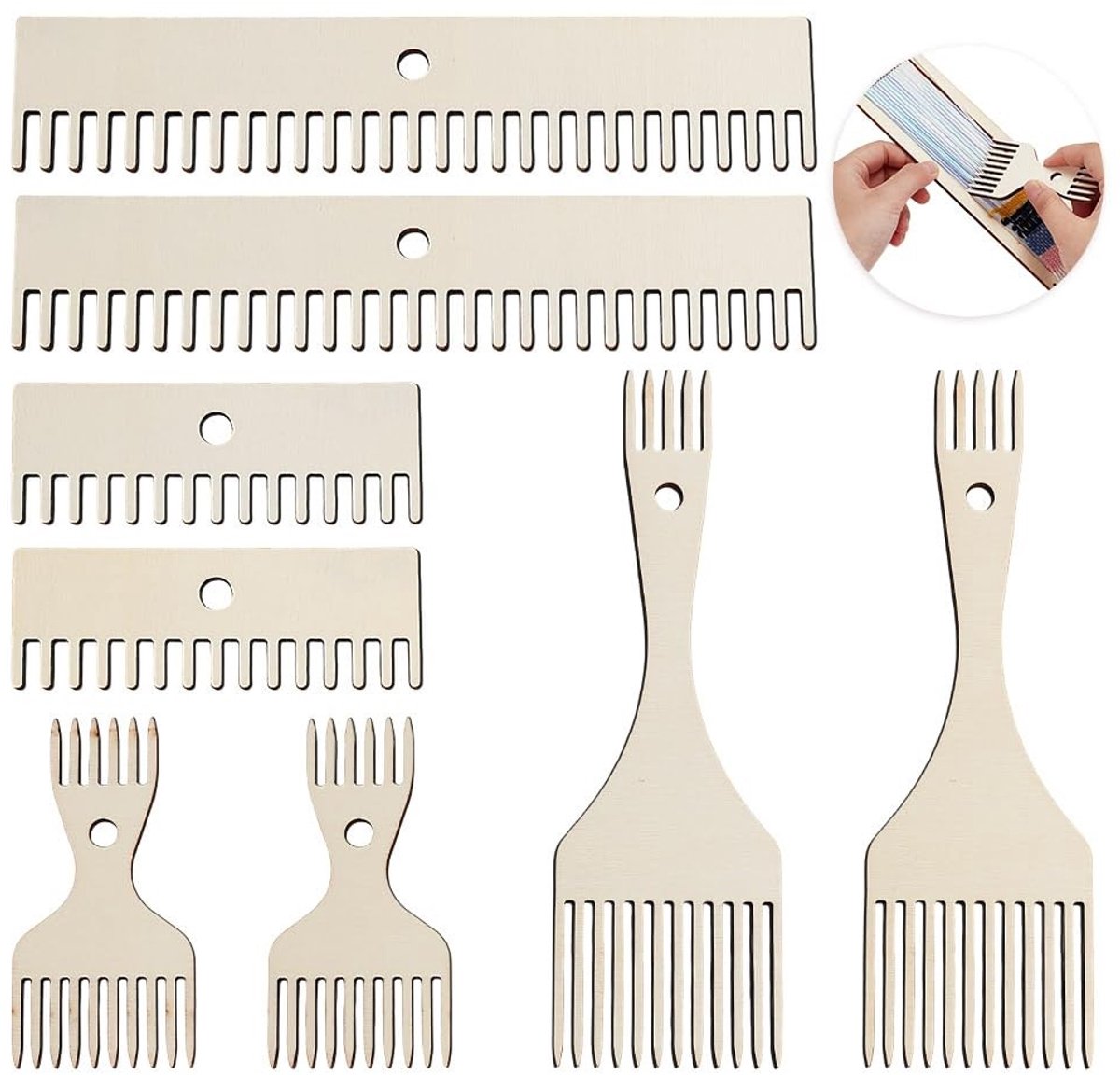 Dailygoods- Weefgetouw Kam - 8 Stuks Houten - Dubbelzijdige Uiteinden - Wandtapijt Klopper - Franje Kam - Doe-Het-Zelf Gereedschap - Afmetingen 40x200mm - Weefkam
