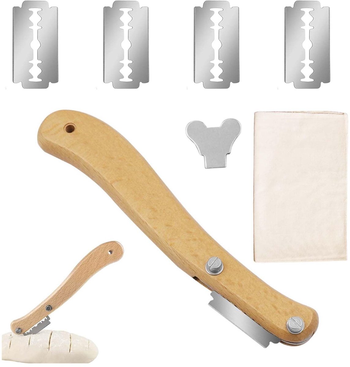 Dailygoods- Deegmes Hoogwaardige Snijder - Houten Handvat - Vervangbare Messen - RVS Mes - Opbergdoos - Ergonomisch Ontwerp - Broodsnijder