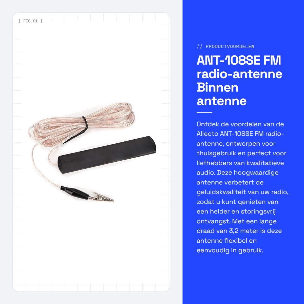 Dailygoods- Radio-antenne FM - Antenne voor binnen - 3,2 m Draad - Versterking 5 dB - Hoogwaardig Materiaal - Hoge Duurzaamheid