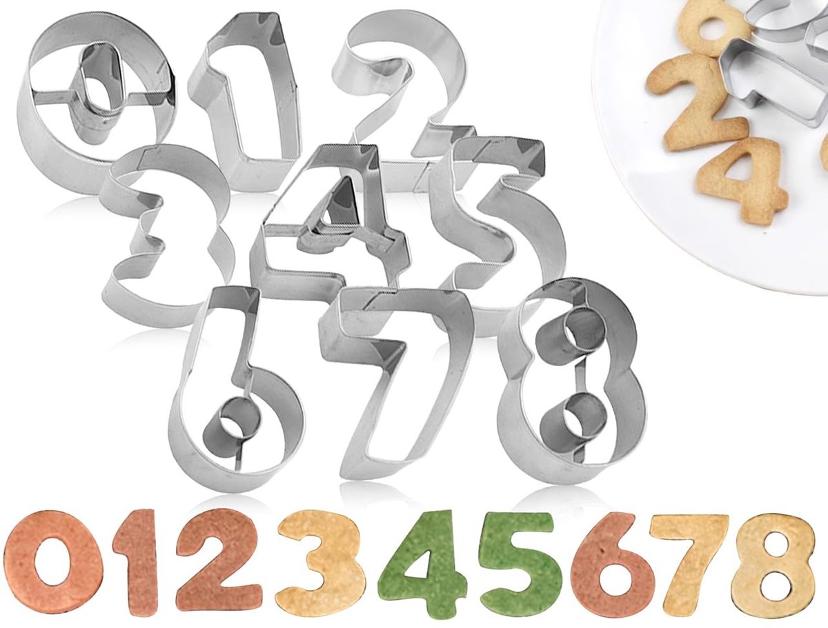 Dailygoods- Uitsteekvormen 9 stuks - Cijfers 0-9 - Taartvormpjes - Roestvrij staal - Keukenaccessoires - Hoge kwaliteit - Cijferuitsteekvormen