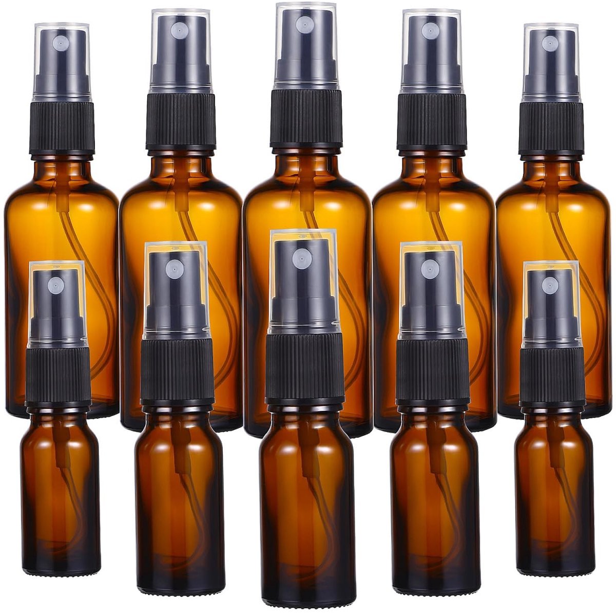 Dailygoods- Sprayflessen Set van 10 - Glazen Flesjes 10ml/50ml - Herbruikbaar - Flesjes voor Essentiële Olie - Flesjes voor Cosmetica - Kleine Flesjes