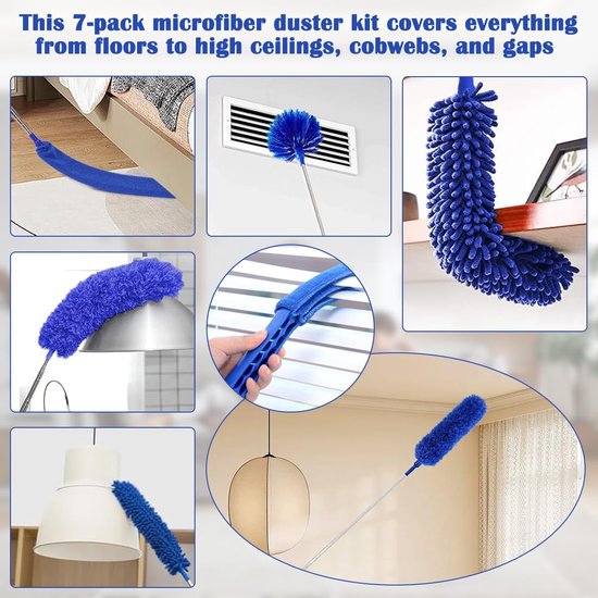 Plumeau Set - Stofwisser Telescoop - Hoge Plekken Schoonmaken - Uittrekbaar tot 250cm - 7 Stuks - Blauw — afbeelding 2