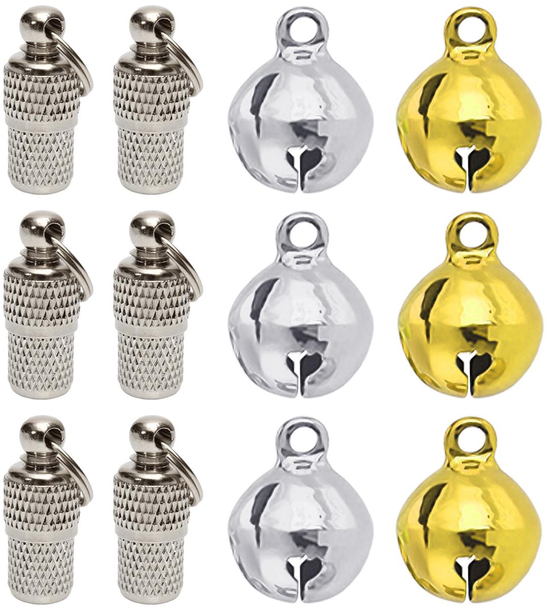 Dailygoods- Hangers voor huisdieren - 6 stuks - Messing - Zilverkleurig - Met belletjes - Roestvrij en duurzaam - Huisdierlabel