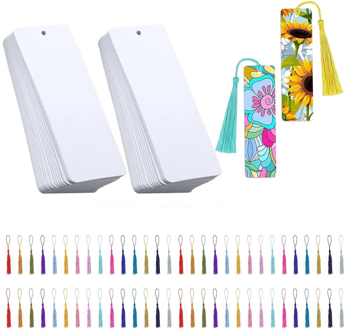 Dailygoods- Boekenleggers Houten 60 Stuks - Bladwijzers Met Kwastjes - DIY Handwerk - Cadeaudag - 14 x 5 cm - Houtkleur