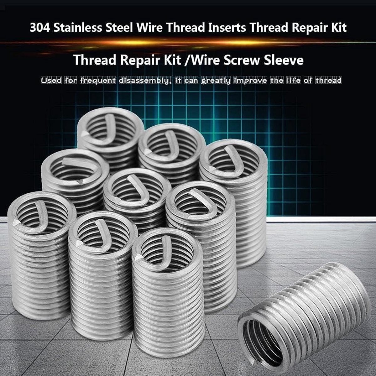 Dailygoods- Draadinsert 304 - Reparatieset 10 stuks - M8x1.25x3D - Bevestigingstechnologie - Verbeterde slijtvastheid - Schokabsorberend ontwerp - Schroefhuls