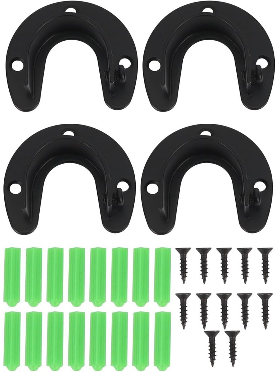 Dailygoods- Barbeugels U-vormig 4 Stuks - Steunbeugel voor Douche en Toilet - Geschikt voor Kast en Badkamer - Roestvrij Staal - Zwart - Diameter 33mm - Steunbeugels
