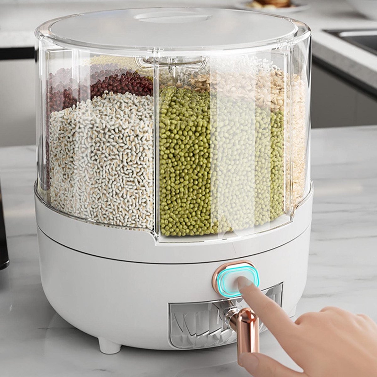 Dailygoods- Graan Dispenser 360 Graden Roterende - Keuken Opslag Container - Voedselcontainer - PP Plastic - 60x60x28cm - Geschikt voor Rijst/Bonen