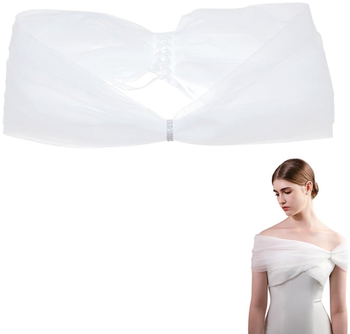 Dailygoods- Bruidssjaal Afneembaar - Polyester - Transparante Schouderwikkel - Verstelbare Maat - Lichtgewicht - Ademend Materiaal - Sjaal