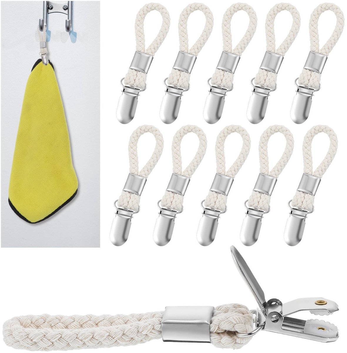 Dailygoods- Theedoekclip 10 Stuks - Stalen Clip - Katoenen Lus - Multifunctioneel - Voor Keuken/Badkamer - Robuust Ontwerp - Keukenclip