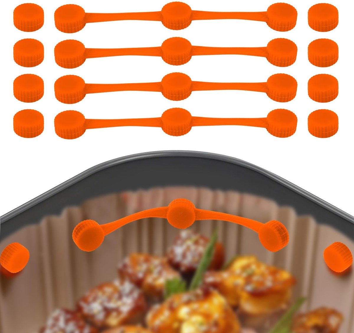 Dailygoods- Airfryer Magneten - 4 Sets Siliconen Gespen - Inclusief 4 Strips/8 Gespen - Bescherming Tegen Krassen - Accessoires Voor Bakpapier - Veilig Gebruik - Luchtfrituuraccessoires