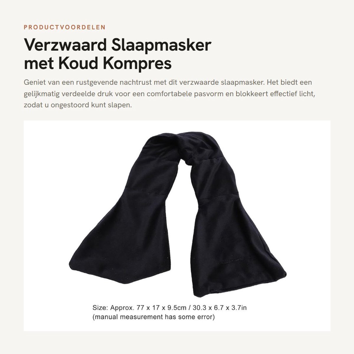Dailygoods- Slaapmasker Verzwaard - Oogafdekking Lichtblokkerend - Koud Kompres Optie - Comfortabele Pasvorm - Rustgevende Nachten - Gelijkmatig Verdeelde Druk - Oogmasker