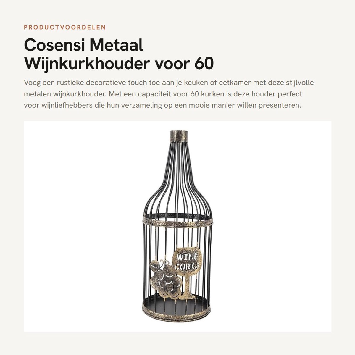 Dailygoods- Wijnkurkhouder Metalen Flessenvorm - 60 Kurken Capaciteit - Rustieke Decoratie - Wijnherinneringen - Ideaal Cadeau - Wijnkurkverzamelaar
