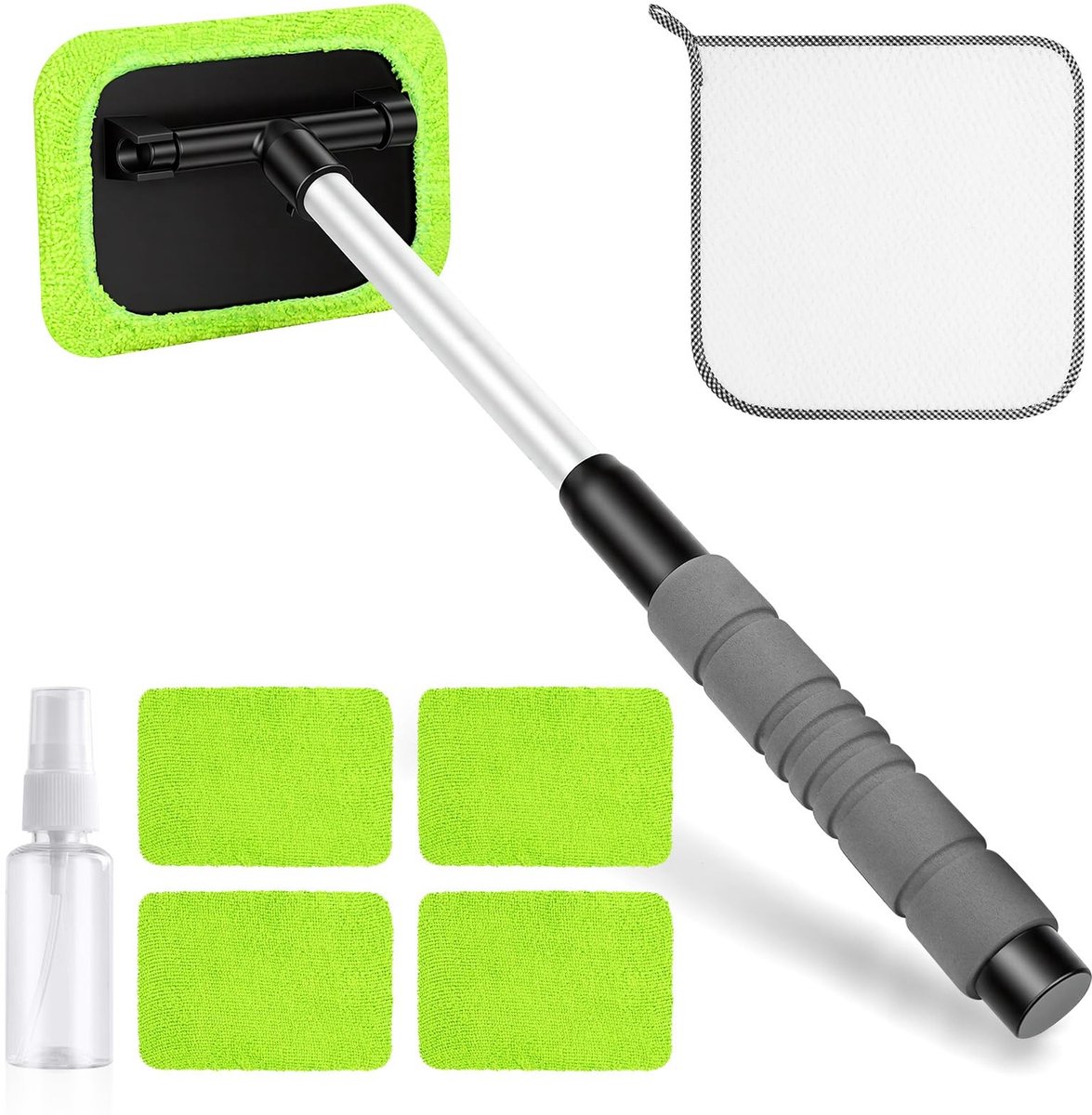 Dailygoods- Autoruitenreinigerborstel Lichtgewicht - 8-Delige Set - Wasbare Microvezelpads - Ergonomisch Ontwerp - Multifunctioneel - Voor Binnenruiten Auto en Keuken - Ruitenschoonmaker