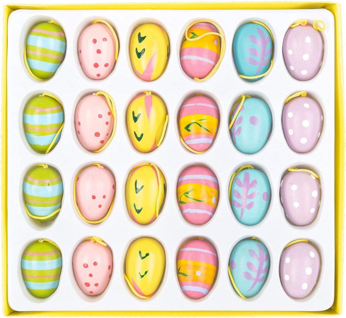 Paaseieren Hanger - Houten Decoratie - Paasversiering Maken - 6 Pastel Designs - 24 Stuks - Multicolor