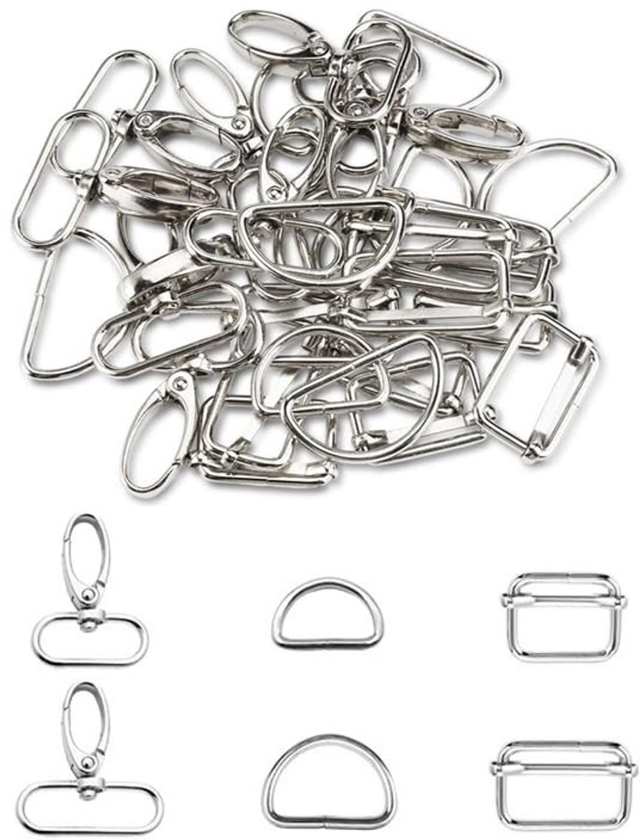 Dailygoods- Karabijnhaak Draaibaar - 30 Stuks - D-Ringen - Tas Accessoires - Rugzak Gesp - Metaallegering - 25mm/32mm - Tasgesp