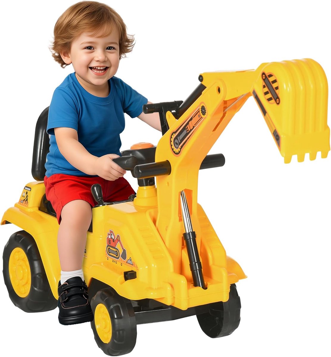 Loop tractor - Graafmachine speelgoed - Buiten spelen - Met schep en opbergruimte - 87 cm lang - Geel