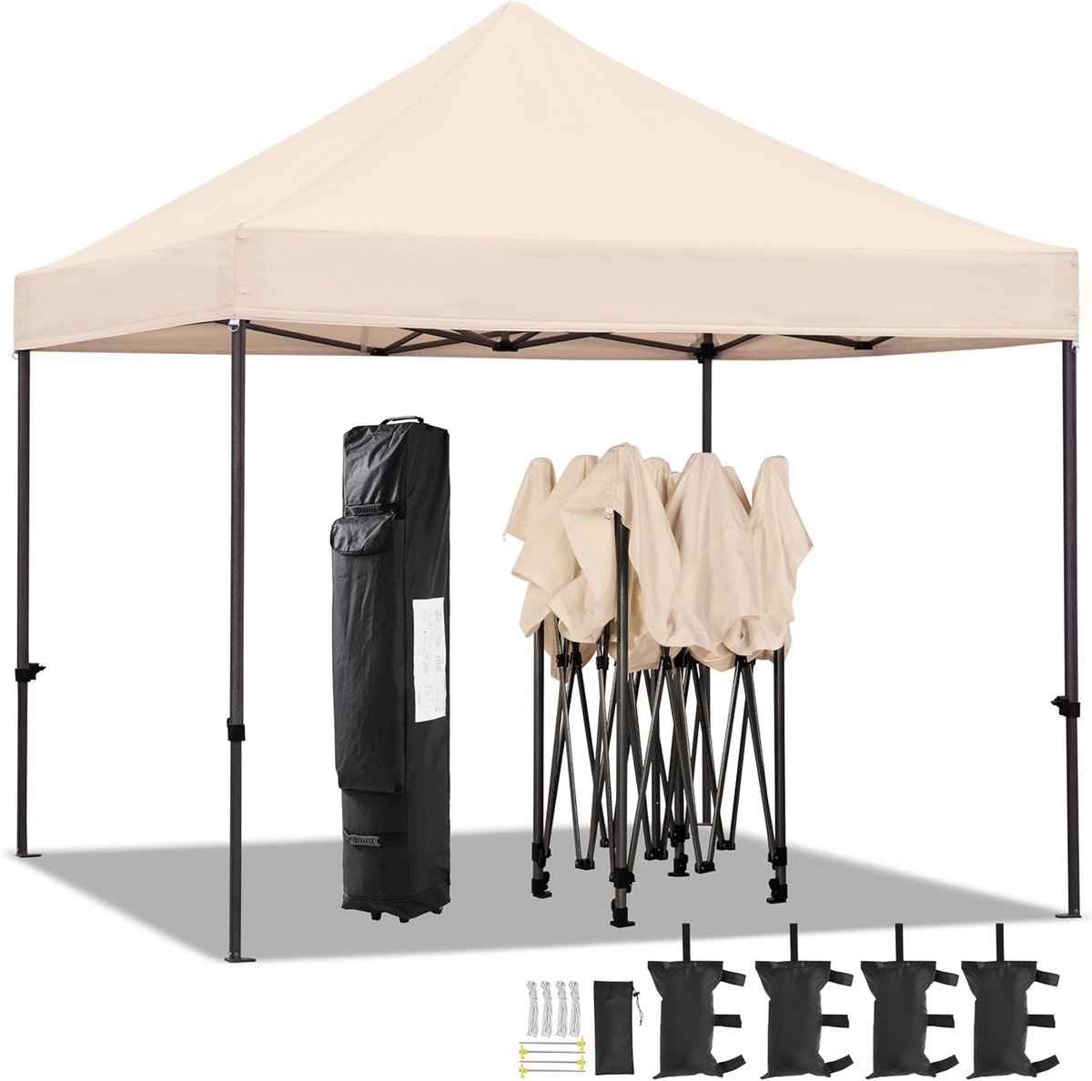 Pop-up paviljoen - Vouw tent - Feest organiseren - In hoogte verstelbaar - 3 x 3 meter - Beige