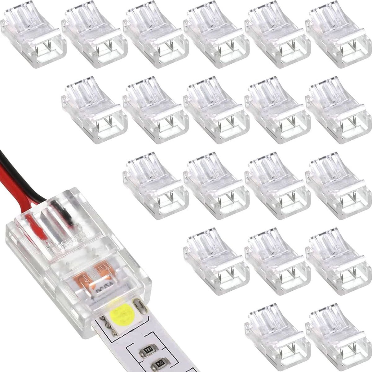 RUNCCI-YUN 20 Stuks LED Strip Connectors 2-Pin 8 mm - Soldervrije Verbinder voor SMD 5050/3528
