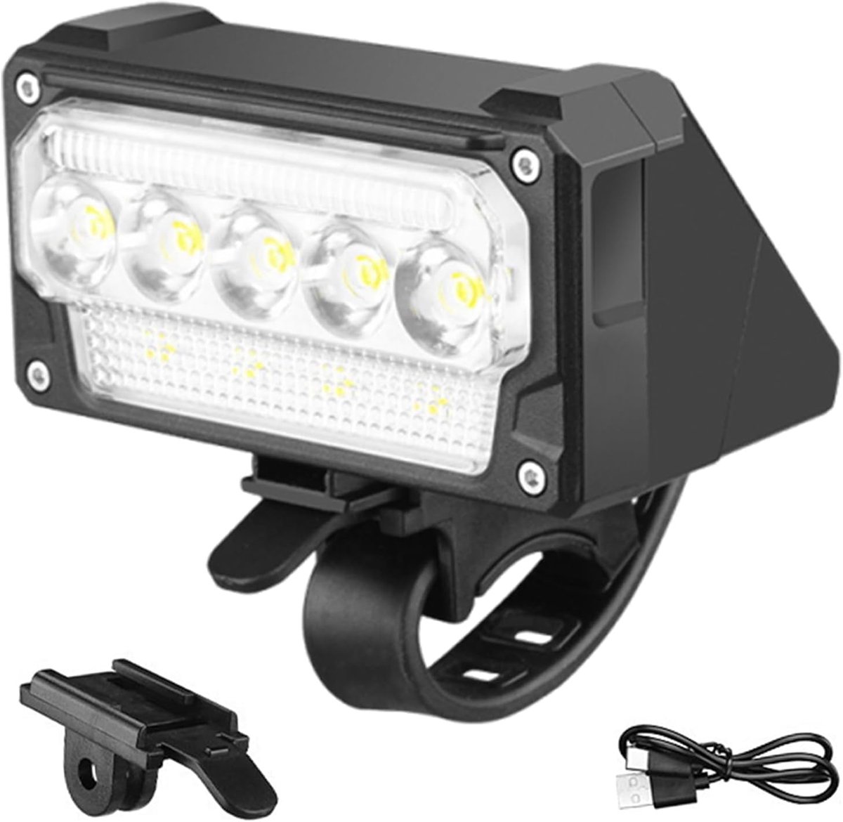VHV - Fietsverlichting USB-C Oplaadbaar - LED Koplamp Fiets voor Nacht Rijden - 5 lichtstanden, waterbestendig ontwerp - voor Mountainbike, Racefiets, Stadsfiets, E-bike en Woon-Werkverkeer
