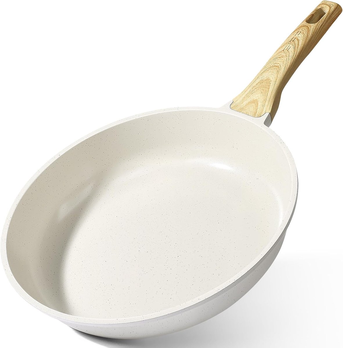 OLOEY Koekenpan met antiaanbaklaag-Gezonde en gifvrije koekenpan-geschikt voor inductiekookplaten-met hittebestendige handgreep(wit-24 cm)