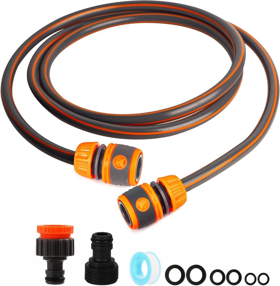 Tuinslang Aansluitset - Korte Slang Koppeling - Water Geven - Universele Kraanadapter - 2 Meter - Grijs Oranje