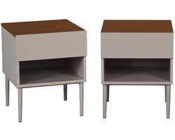 sweeek - Set van twee nachtkastjes metaal en houtdecor 1 lade en 1 vak - ashton