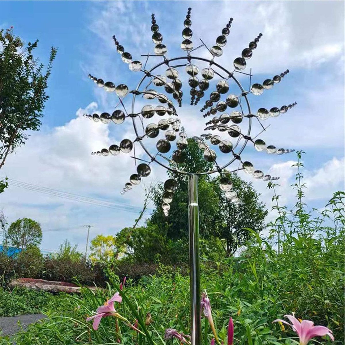Metalen Windspinner - Windmolen Tuin - Tuin Decoratie - Roestvrij Staal - 32 cm - Metallic