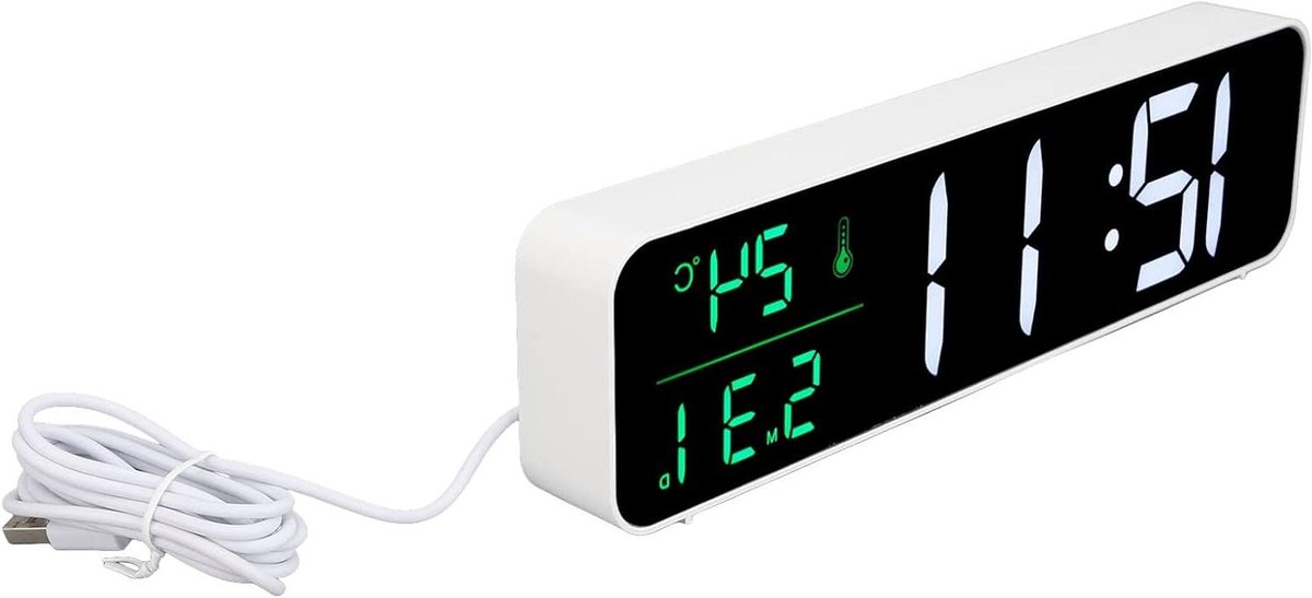 LED Muziekwekker - Digitale Wekker - Wakker Worden - Groot Scherm - 5V 1A - Wit