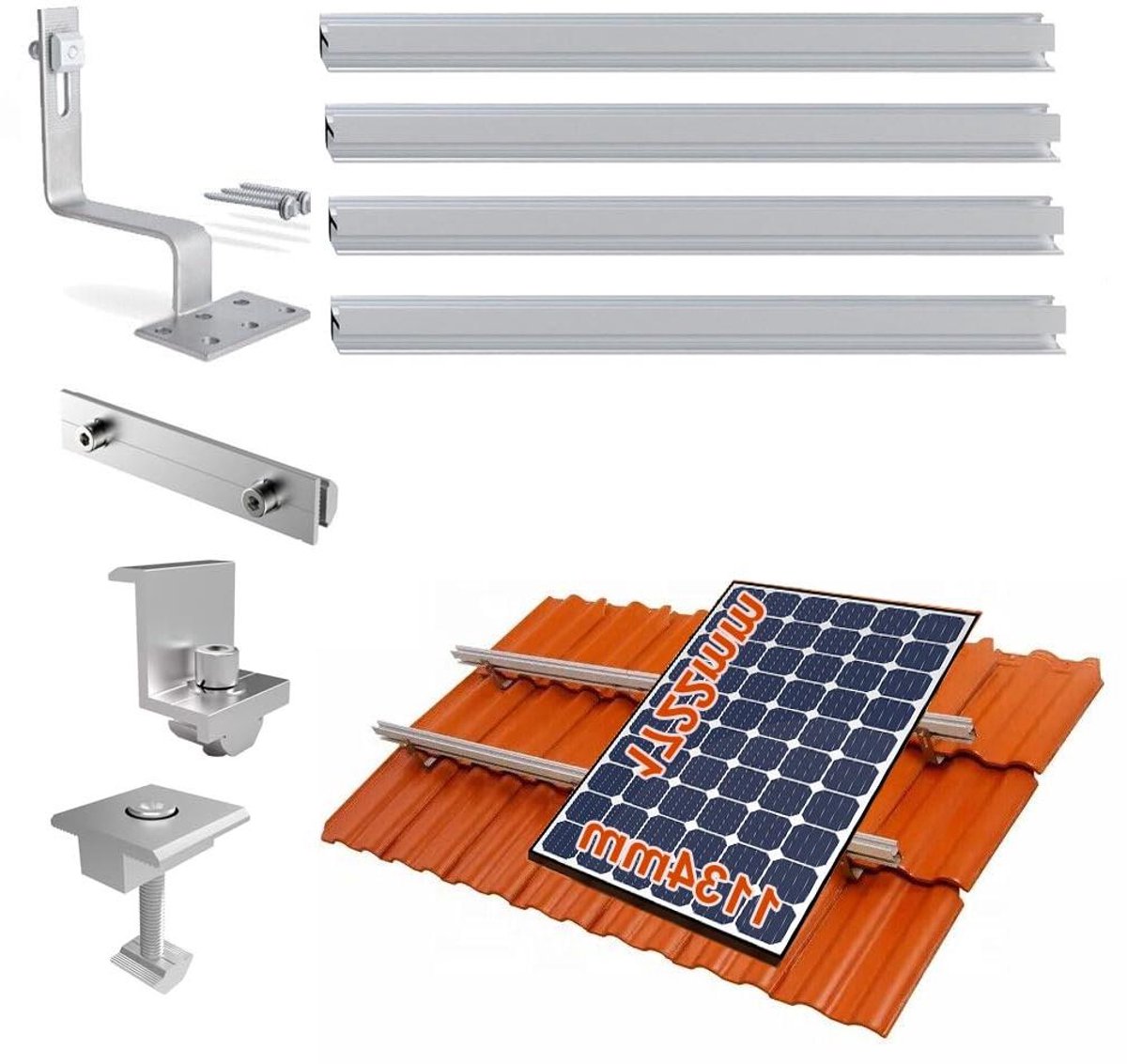 Montagekit Zonnepanelen - Dakbevestiging Set - Zonne-energie Opwekken - Voor 2 Panelen - 1150 mm - Aluminium