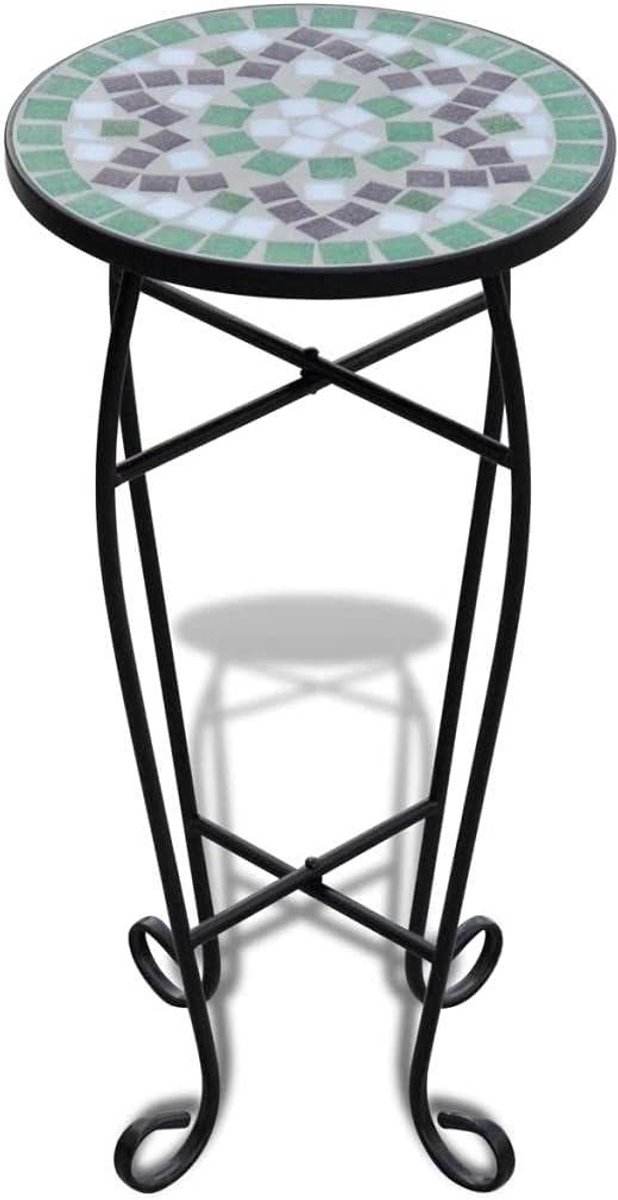 Mozaïek bijzettafel - Plantentafel tuintafel - Buitenmeubilair - Weerbestendig keramiek - 30 cm diameter 60 cm hoog - Groen