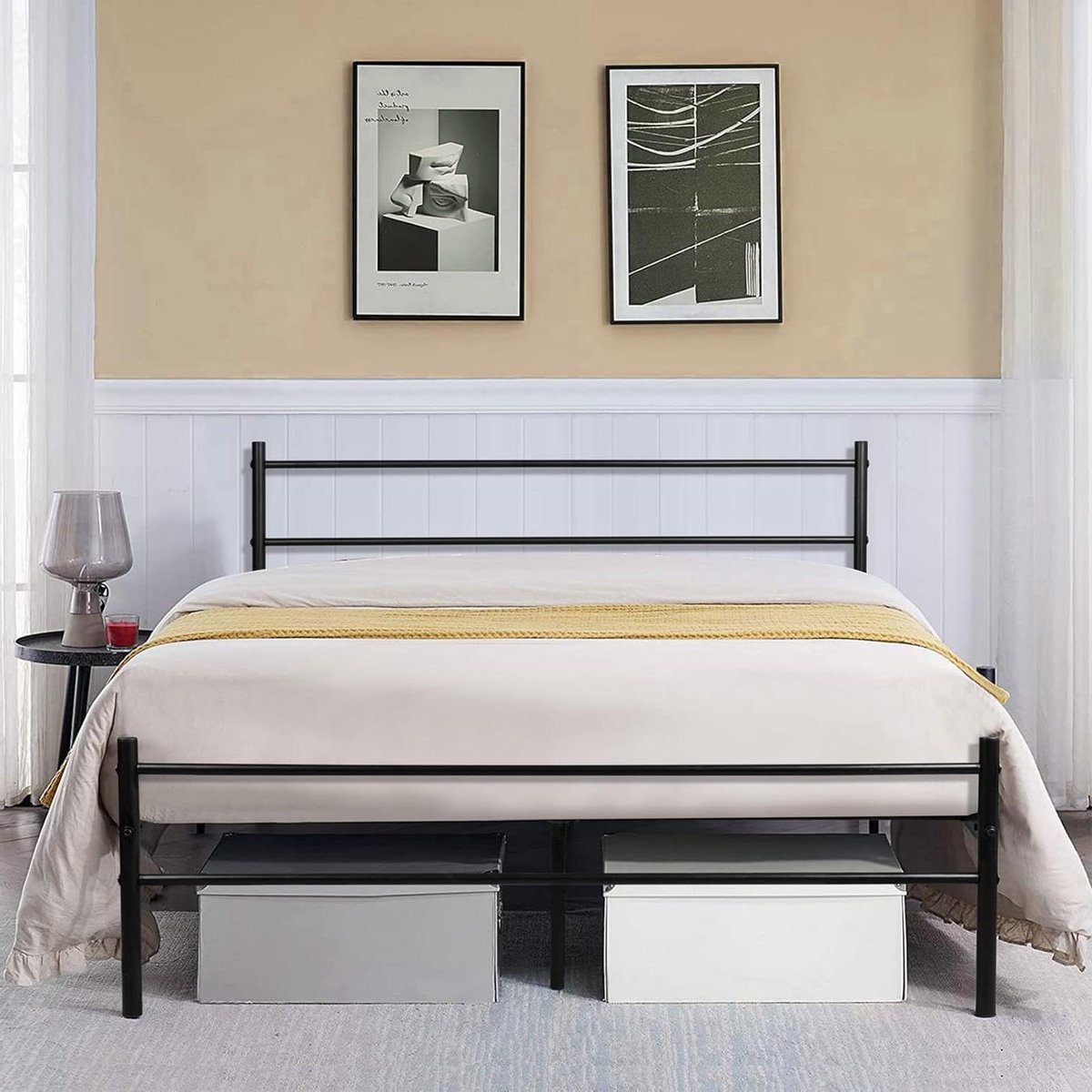 Metalen Bedframe - Bedonderstel Lattenbodem - Ruimte Besparen - Met Grote Opbergruimte - 140 x 190 cm - Zwart