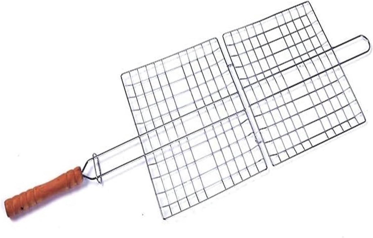 BBQ Grillmand - Grillrooster Vismand - Buiten Koken - Antiaanbaklaag - 33x48cm - Zilver