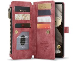 CaseMe C30 Hoesje Geschikt voor Google Pixel 7a | Wallet Zipper Book Case met Pasjeshouder | Beschermhoes met Portemonnee | Rood