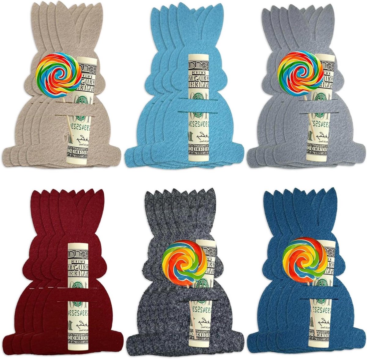 Paashaas Geld Cadeauverpakking - Paasgeld Cadeaus Vilten - Feestelijke Decoratie - 6 Verschillende Kleuren - 65 x 12 cm - Meerkleurig