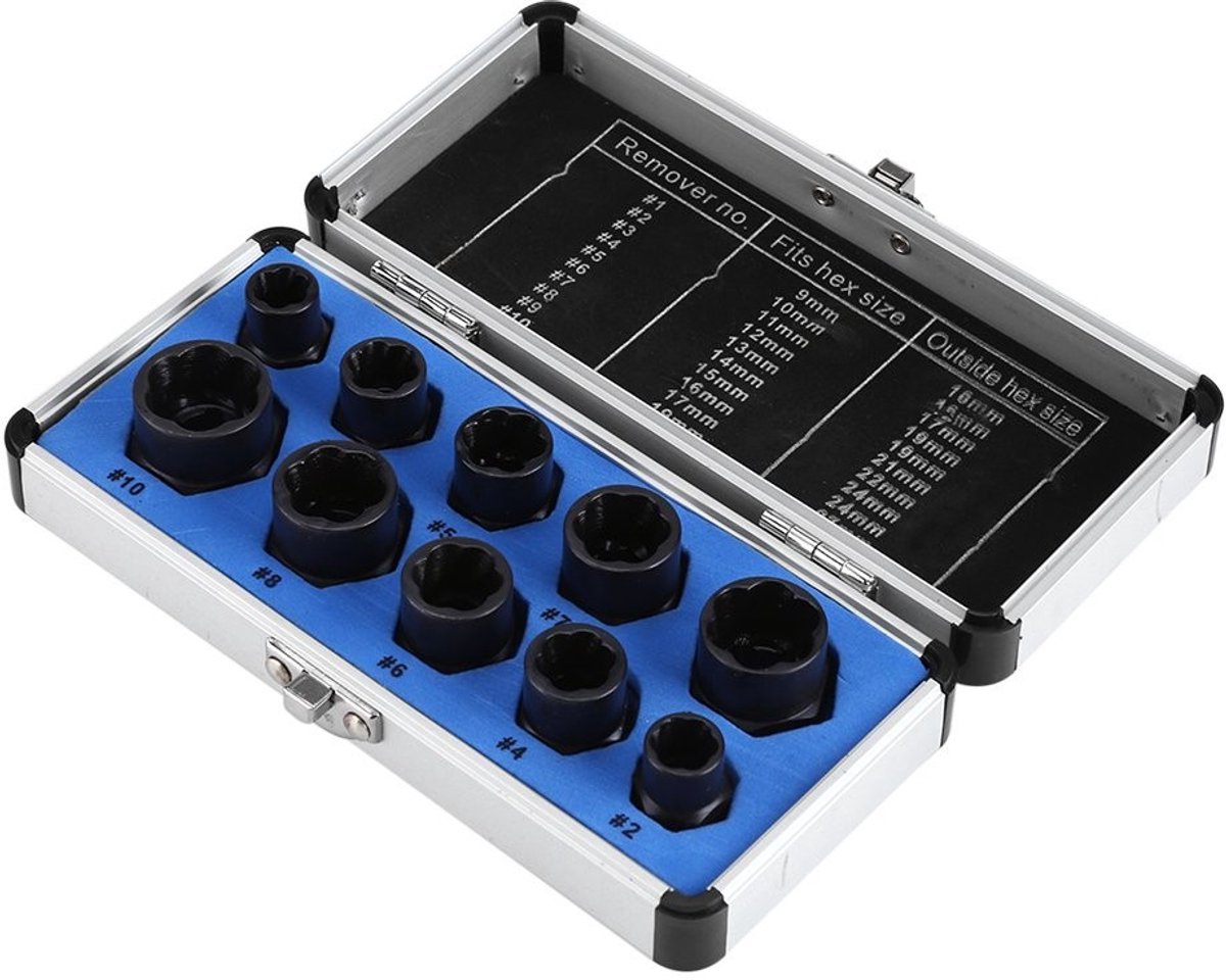 ONF3 - Anti Theft Nut Extractor Set - 10-delige Toolkit voor Beschadigde Bouten en Moeren