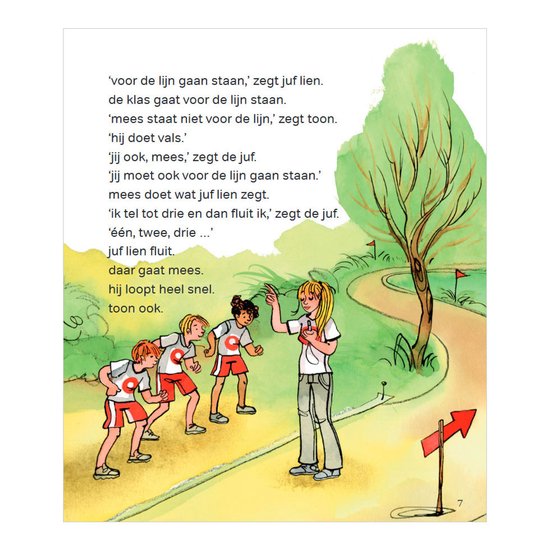 Juf geeft een fluitje en de kinderen rennen. Mees rent niet meteen.